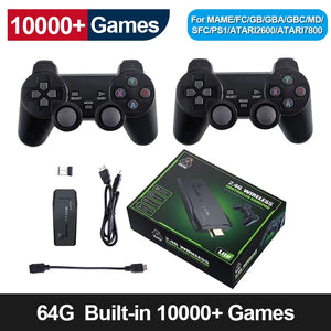 4K HD Video Game Console 2.4G Double Wireless Controller For PS1/FC/GBA Classic Retro TV Game Console 10000 Games Stick